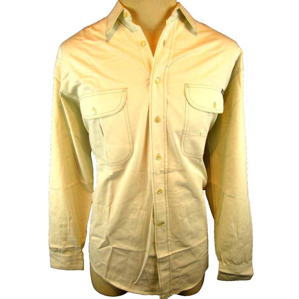 Men's Cutter & Buck 100% Cotton L/S Shirt Tan/Khaki Button Flap Pockets Size M